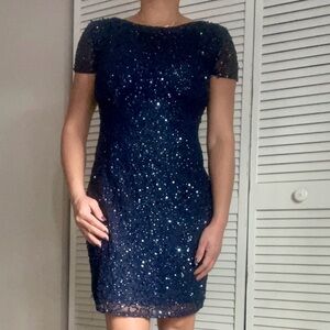 Elegant Navy Sequin Dress